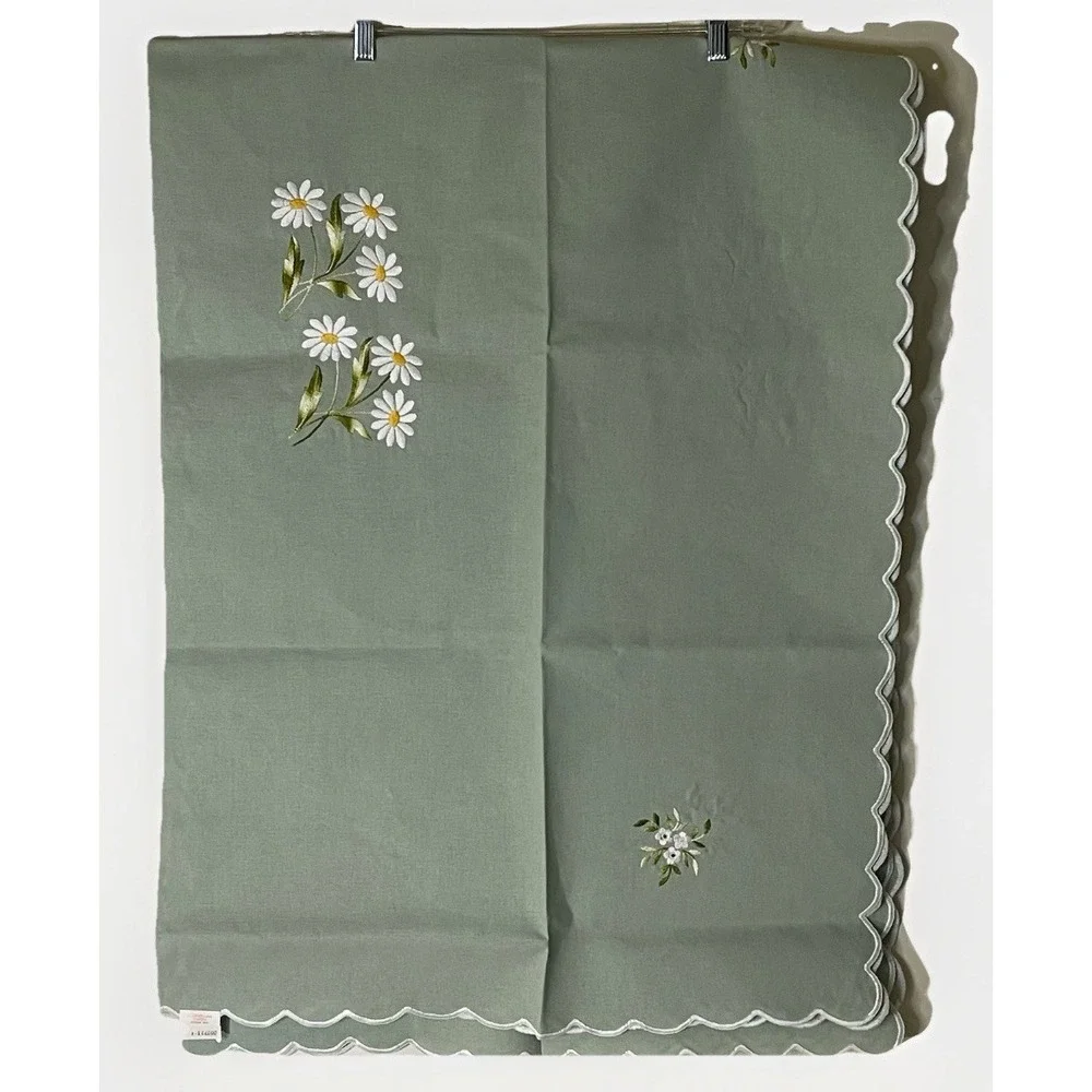 Sage Green Embroidered‎ Cotton Tablecloth Set 50x78 + 6 Napkins Floral Dining